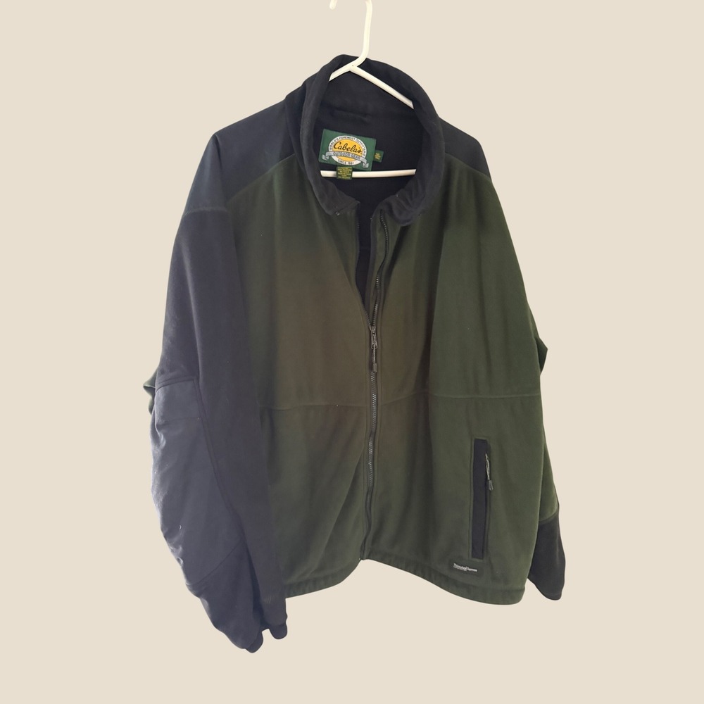 Cabelas Outdoor Gear Thinsulate Fleece Jacket Mens 3XL Tall Green Black Full Zip